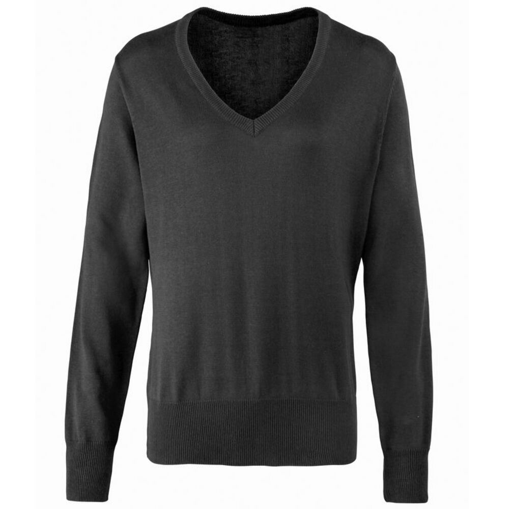 Premier Womens/Ladies V-Neck Knitted Sweater / Top / Charcoal